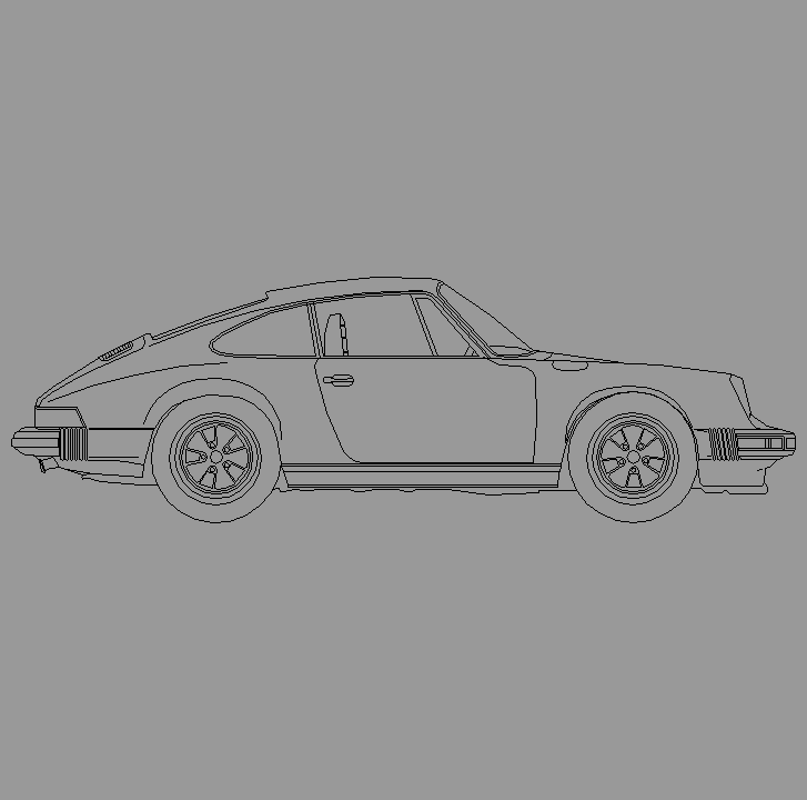 Bloque Autocad Vista de Porsche 911 Bibliot. 2D-3D en Perfil